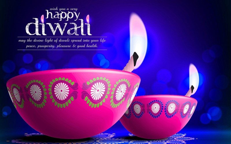 Blue Diwali Wallpaper with Pink Diyas