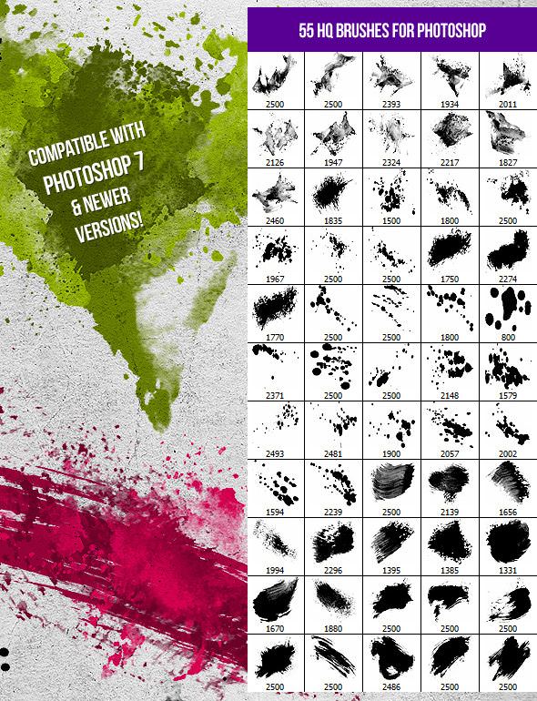 55 Splatters Smudges and Splashes Photoshop Brushes