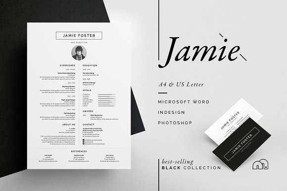 25 jamie resume cv with business card design