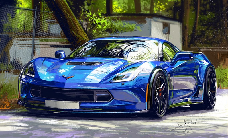 Blue Car Painting HD Wallpaper