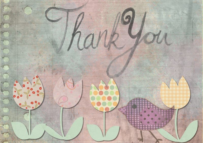 30 greeting tulip bird thank you card