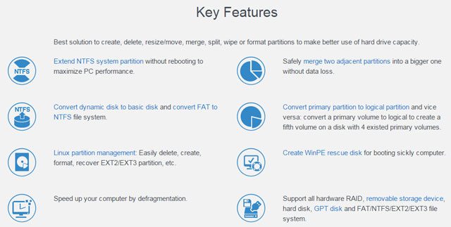 Easeus Partition Manager key features