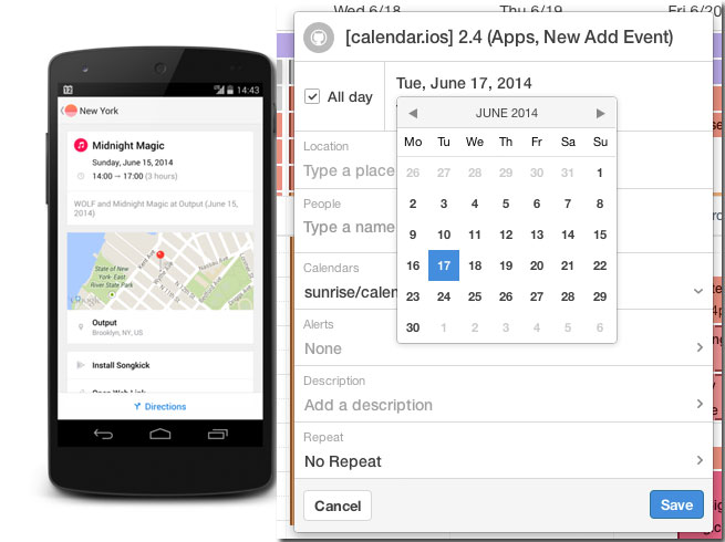 Integrate other apps to your calendar via Sunrise