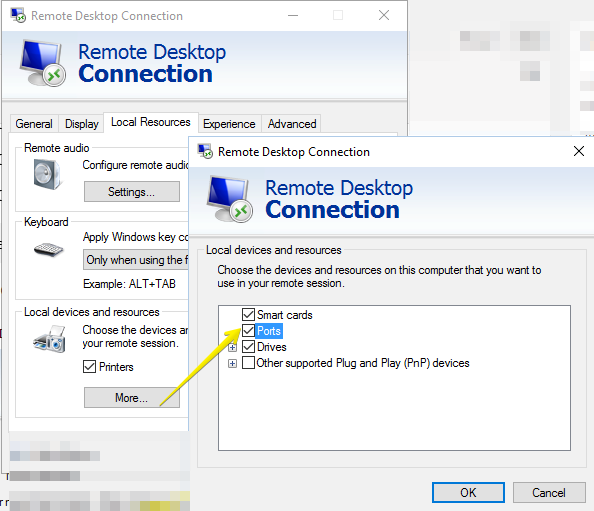 Remote Desktop Connection-local devices and resources