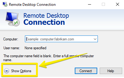 Remote Desktop Connection- show option