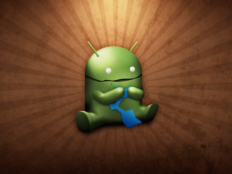 Android Robot Eating with Sunburst Background