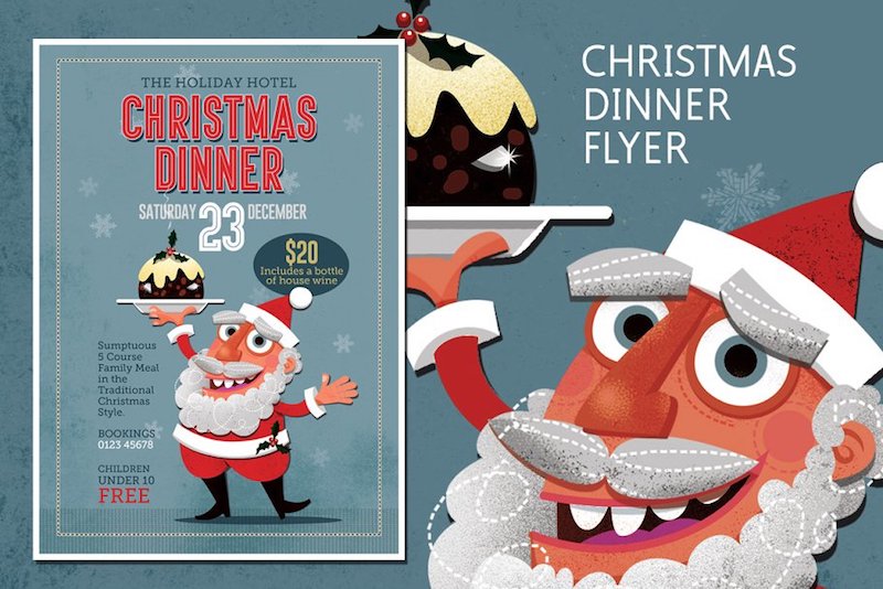 christmas dinner flyer template santa xmas pudding