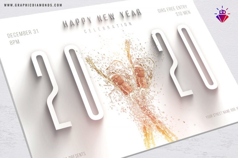 clean nye celebration flyer in white