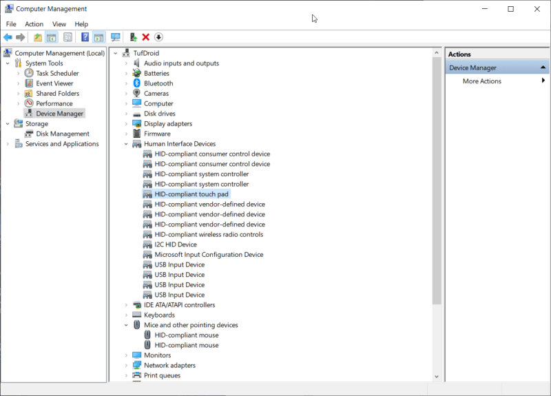 device mamanger touchpad