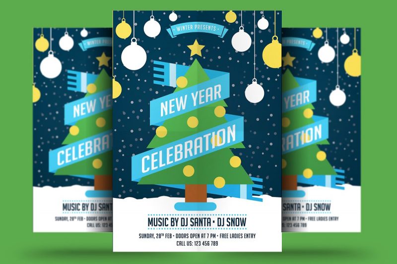 flat new year a4 flyer template