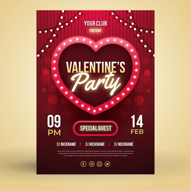 flat valentine party flyer vector free