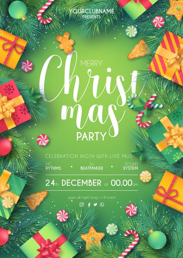 free green red christmas party poster printable