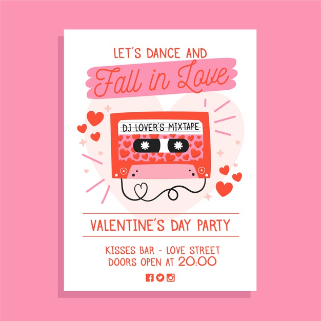 free hand drawn valentine day party poster template