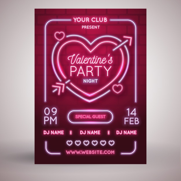 free valentine party flyer template neon