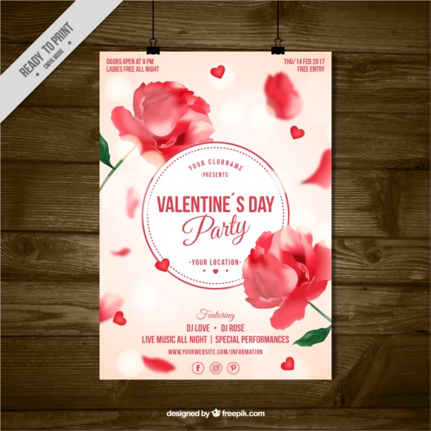 free valentines day leaflet with floral decoration