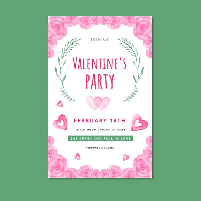 free valentines flyer vector watercolor roses hearts