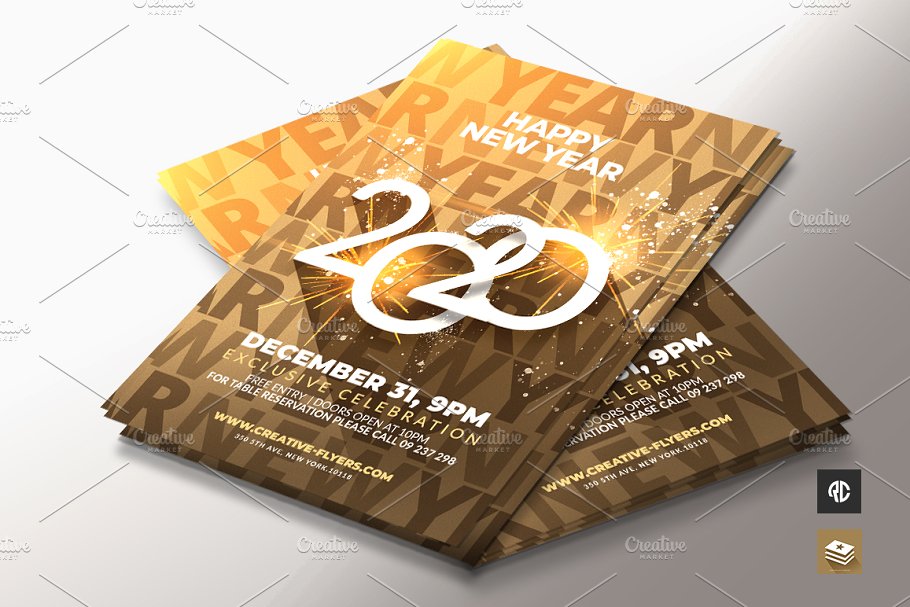 gold new year flyer template psd