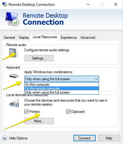 remote desktop connection-local resources