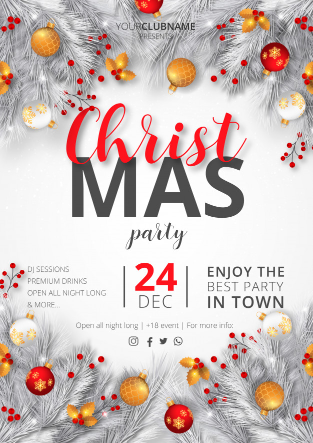 realistic christmas party flyer free template