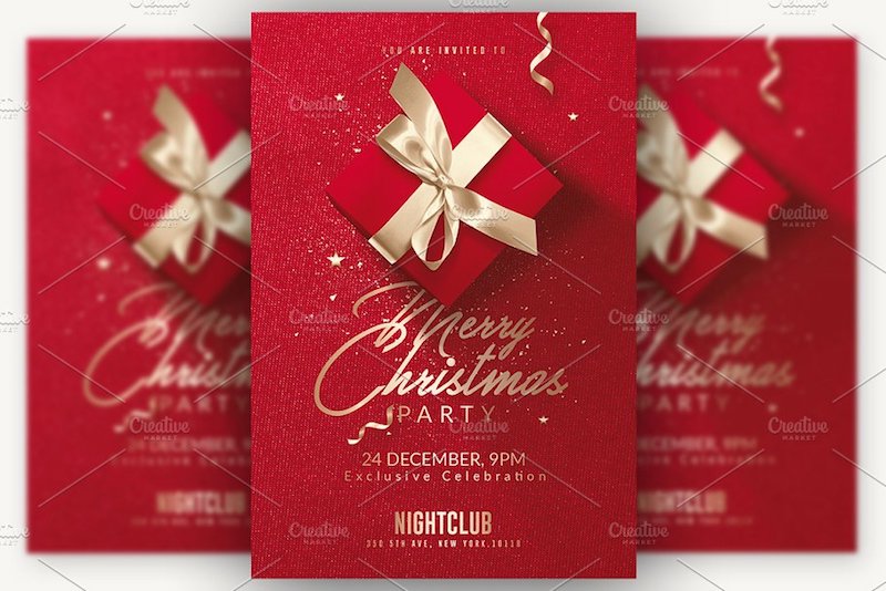 red gold christmas invitation