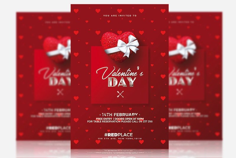 red valentine day party psd invitation