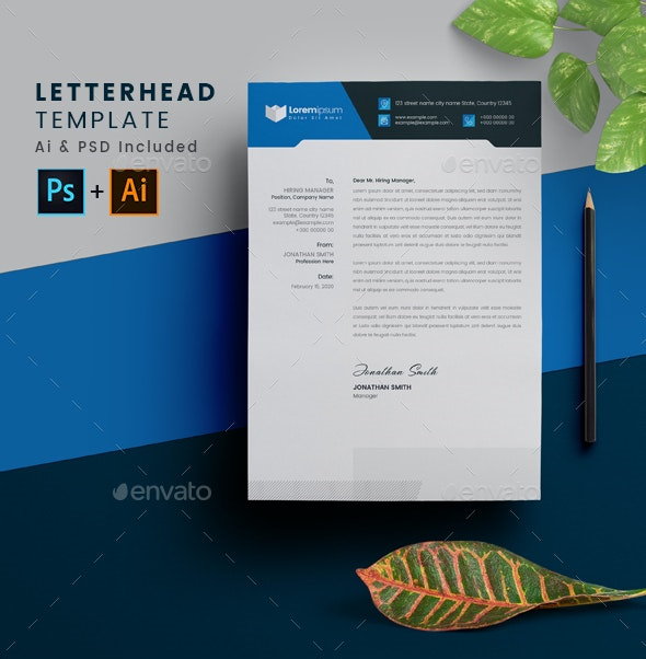 blue letterhead layout template